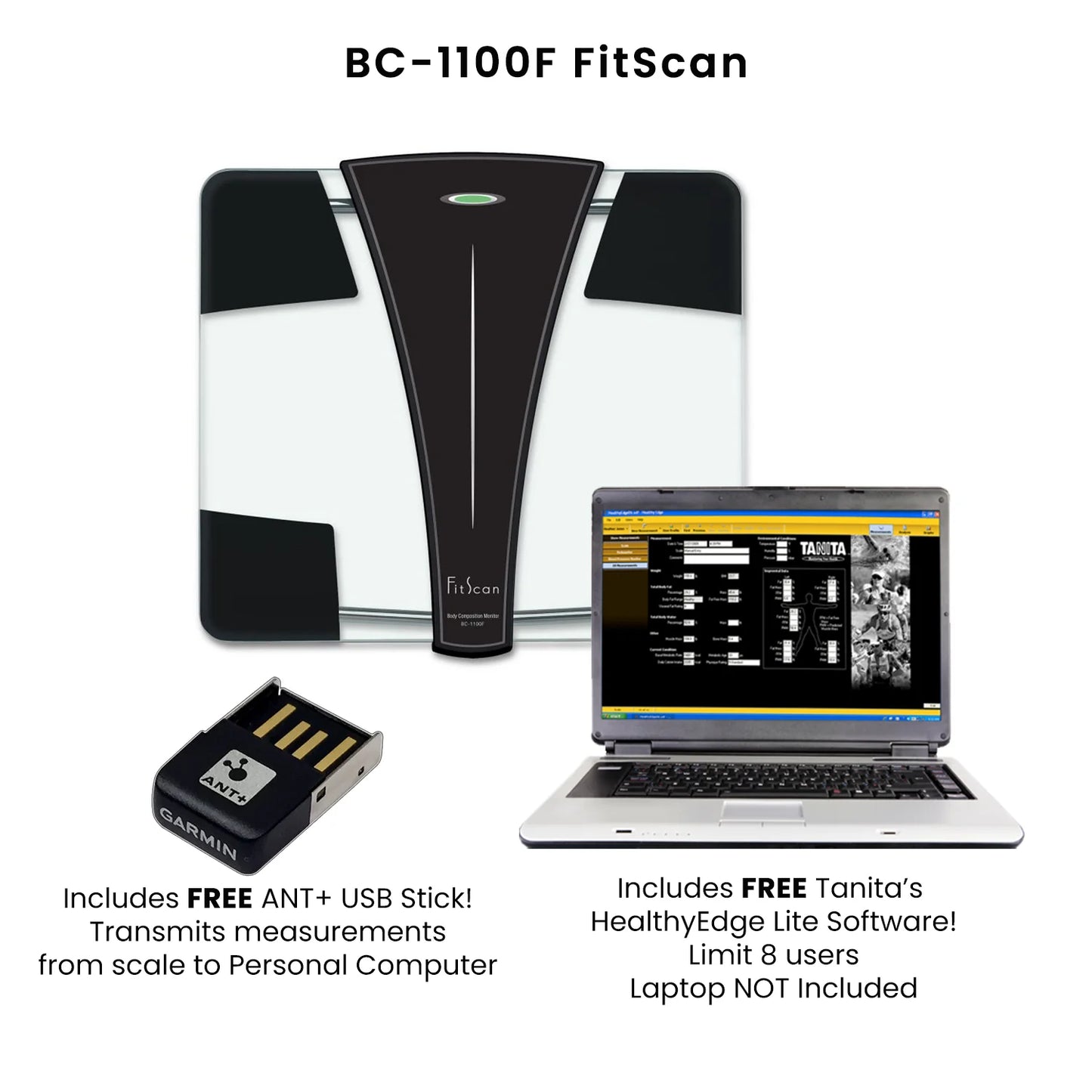 BC-1100F ANT+ Radio Wireless Body Composition Monitor - Digital Smart Scale - Tracks Weight Body Fat Body Water Muscle Mass - Japan Technology - Fitness and Health Device