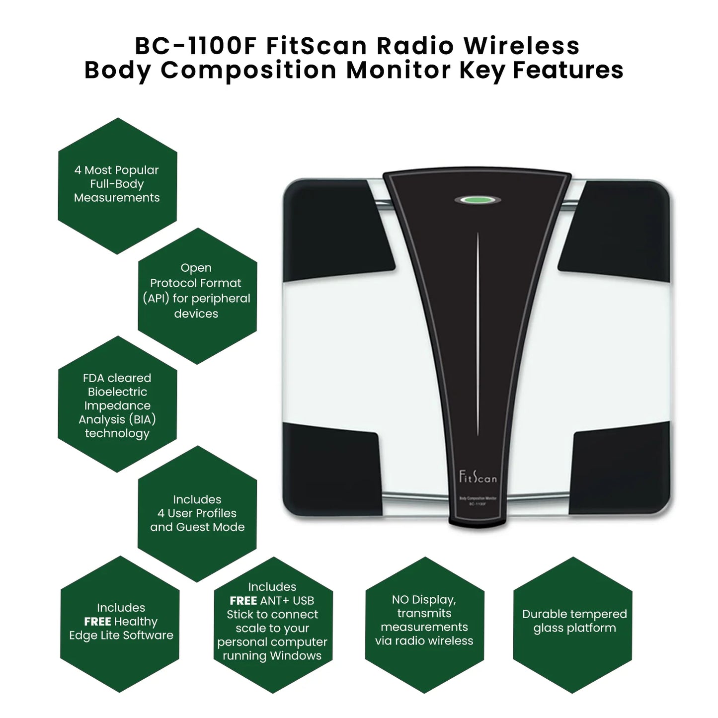 BC-1100F ANT+ Radio Wireless Body Composition Monitor - Digital Smart Scale - Tracks Weight Body Fat Body Water Muscle Mass - Japan Technology - Fitness and Health Device
