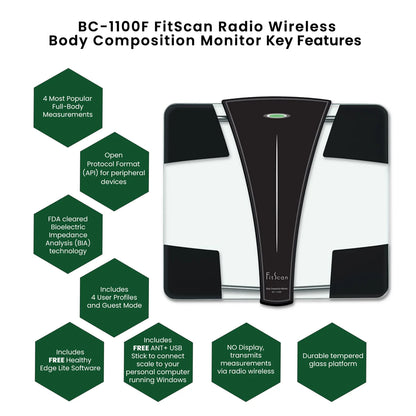 BC-1100F ANT+ Radio Wireless Body Composition Monitor - Digital Smart Scale - Tracks Weight Body Fat Body Water Muscle Mass - Japan Technology - Fitness and Health Device