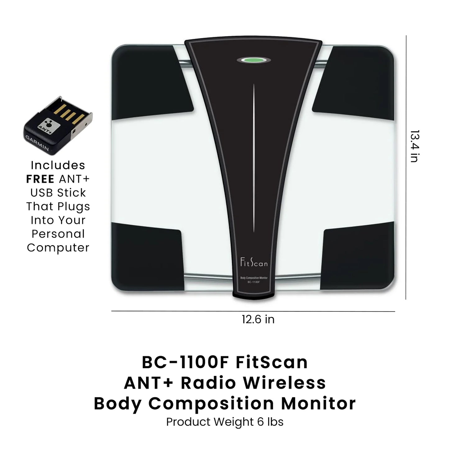 BC-1100F ANT+ Radio Wireless Body Composition Monitor - Digital Smart Scale - Tracks Weight Body Fat Body Water Muscle Mass - Japan Technology - Fitness and Health Device