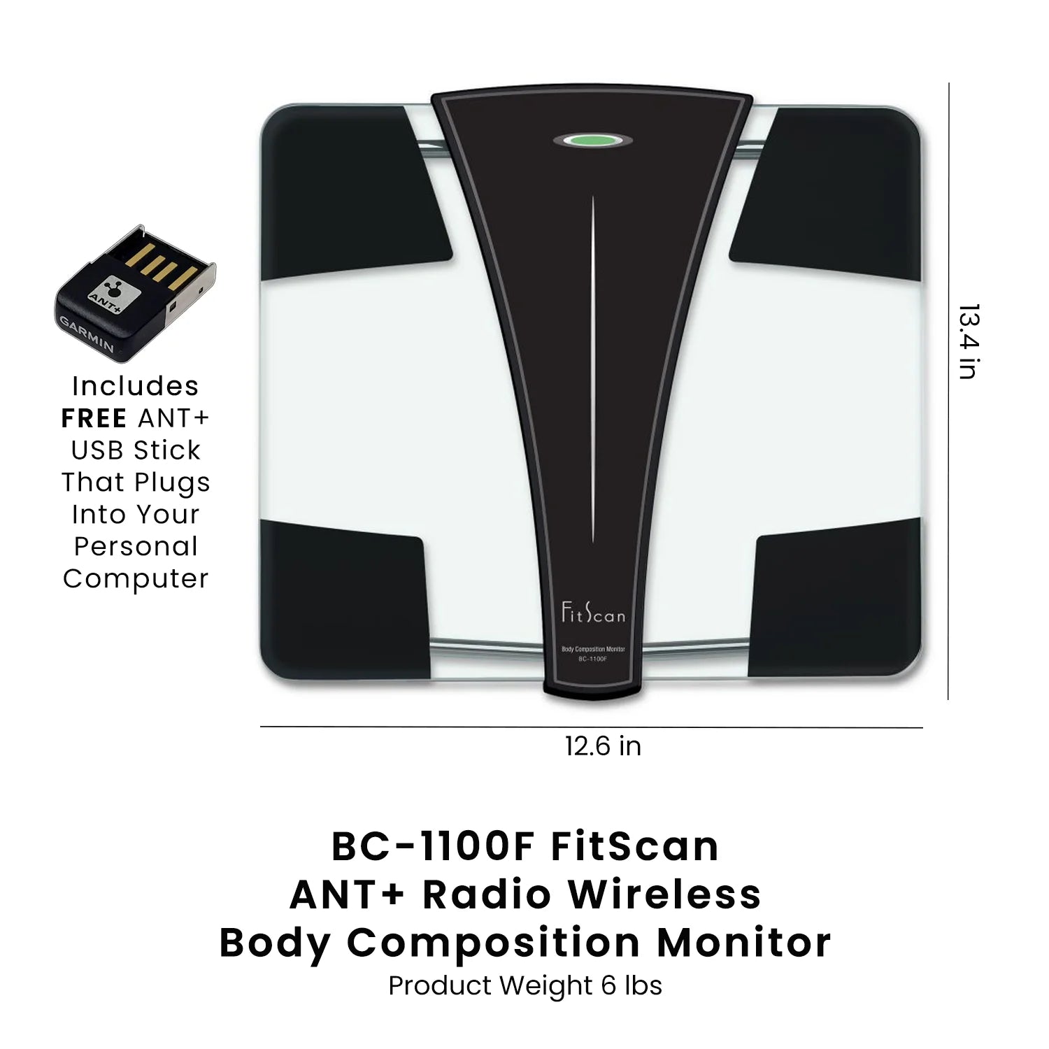 BC-1100F ANT+ Radio Wireless Body Composition Monitor - Digital Smart Scale - Tracks Weight Body Fat Body Water Muscle Mass - Japan Technology - Fitness and Health Device
