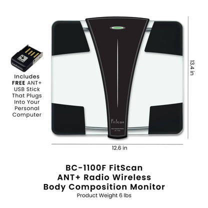 BC-1100F ANT+ Radio Wireless Body Composition Monitor - Digital Smart Scale - Tracks Weight Body Fat Body Water Muscle Mass - Japan Technology - Fitness and Health Device